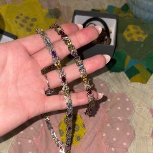 Sterling Silver Multicolor Braided Gemstone Necklace and Bracelet